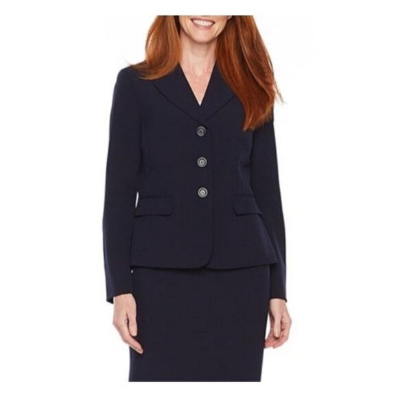 Le Suit Womens Size 8 Navy Blue Notch Collar Three Button Blazer Jacket Work NWT - Picture 1 of 7